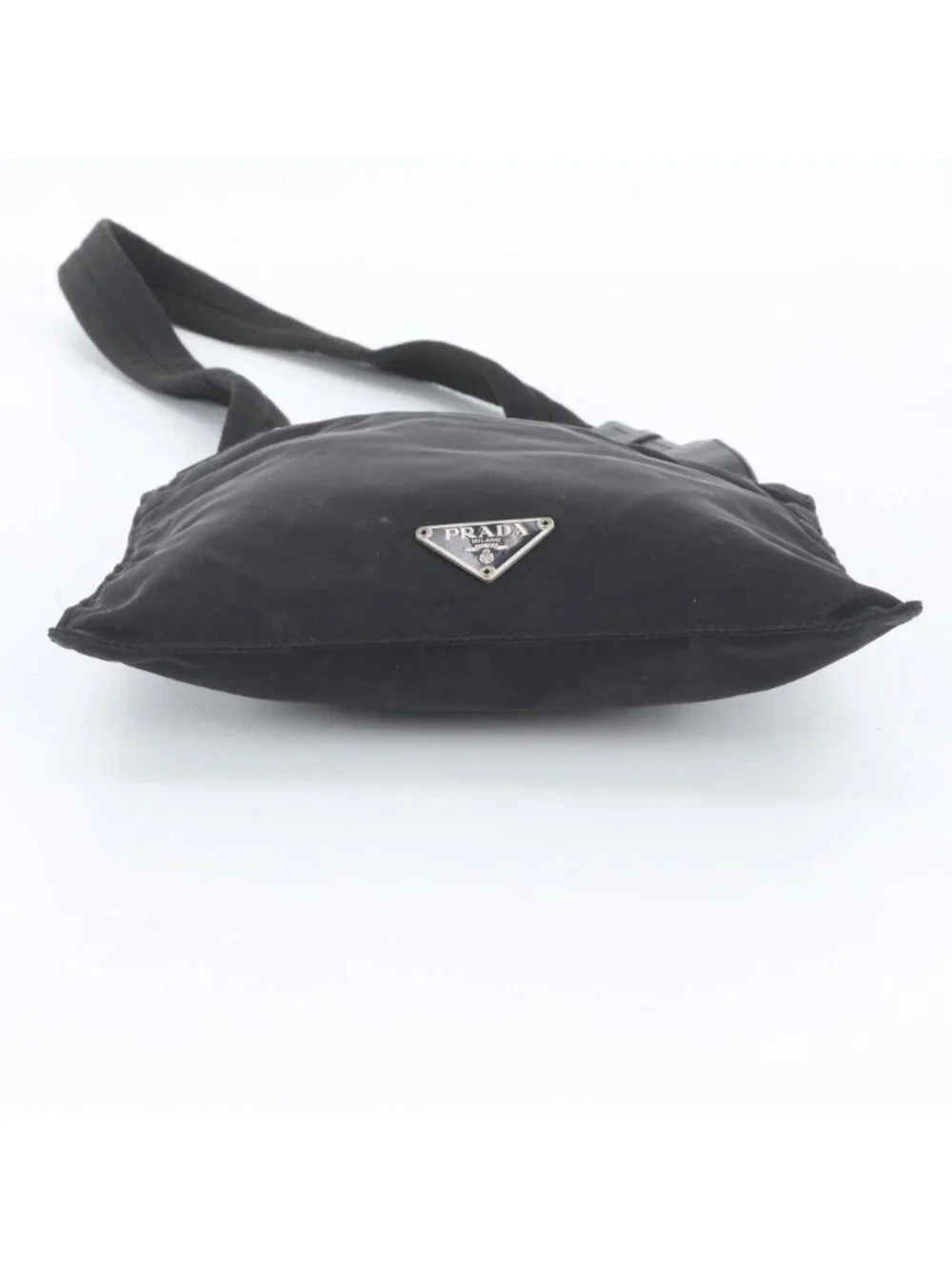 Prada Tessuto Nylon Triangle Logo Leather Shoulder Bag Crossbody Messenger Black